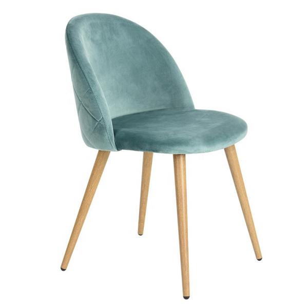 Silla de comedor moderna tapizada en bouclé verde salvia con patas de metal
