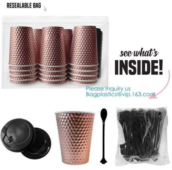 Metallic Party Rose Gold Cups Black Lid Spoon | Rose Gold Party Decorations | Bridal Shower Decorations | Coffee Cups
