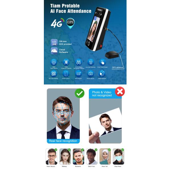 Biometric Face Recognition Employee Time Attendance Machine Portable