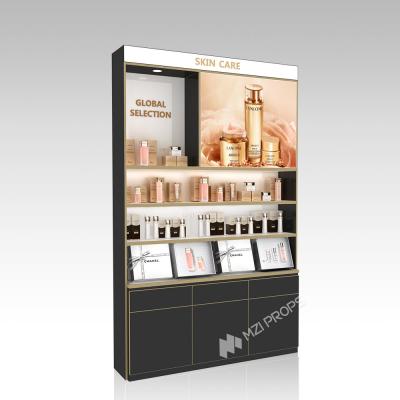 DYaS-VK-2-1 Skincare Display Cabinet with White LED Strips and Gold Edge Trimming