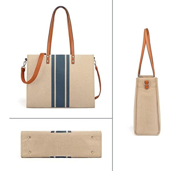 Canvas Work Laptop Tote Bag For Women Casual Travel 16.33x4.7x12.99