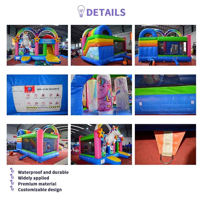 SMILE Commercial Grade Unicorn & Rainbow Themed Inflatable Bouncy Castle Slide Combo 5MX4M Easy Setup for Party Rentals