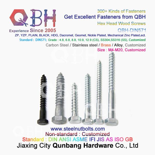 QBH DIN 571 YZP ZP WZP BZP Yellow White Blue Zinc Plated Carbon Steel Hex Wood Screws