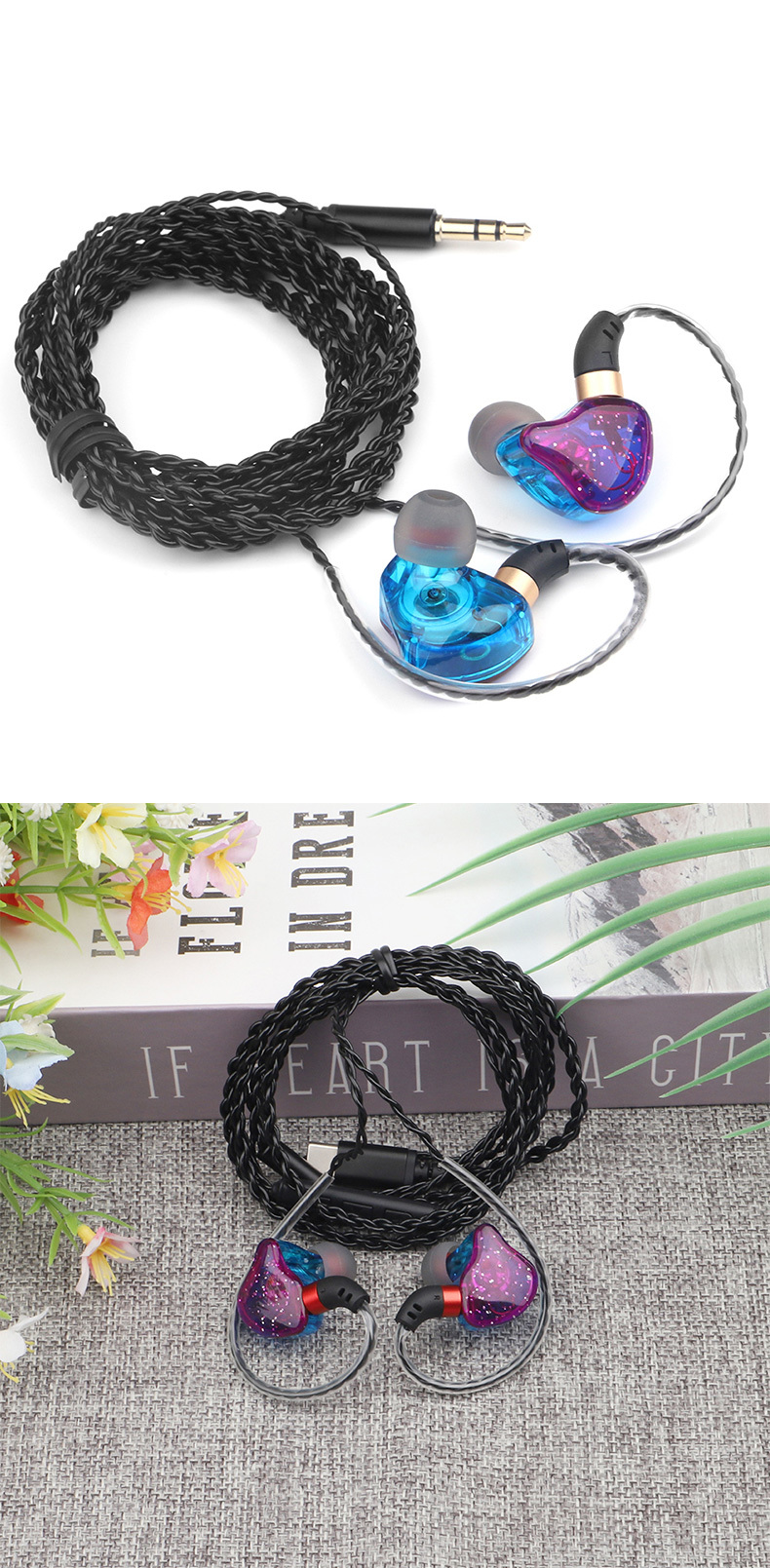 ML-AZ04 Type‑C/3.5mm Wired In‑Ear Earphones, 10mm Dynamic Driver HiFi Stereo Earbuds, Ergonomic Over‑Ear Hook Design with Built‑in Microphone Volume Control, 360° Surround Sound Sports Headphones