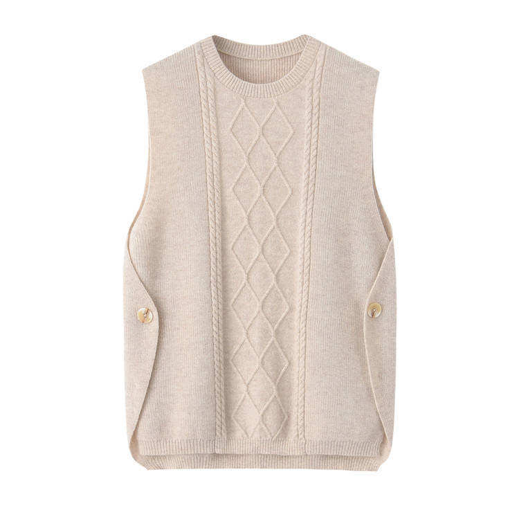Solid Color Comfortable Ladies Cashmere Vest 40% Cashmere 60% Wool Breathable Anti-Wrinkle Knitted Twill Vest