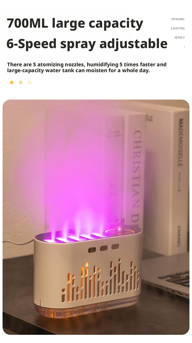 Home Use 700ml Tabletop Ultrasonic Humidifier With 7 Color LED Light 6 Gear Spray