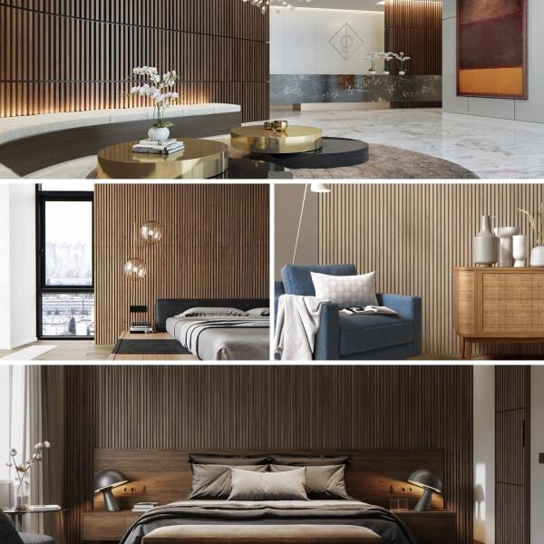 Veneer Banding Acústico Painéis de Madeira Slat 2400mm Madeira Slat Wall Tiles personalizado