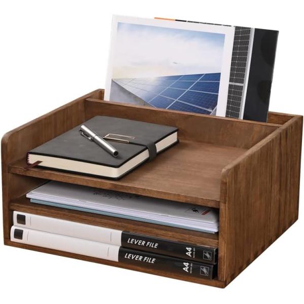 Wooden Desktop File Folder Storage Tray Organizer Stand for Office Document Rack Mail Sorter