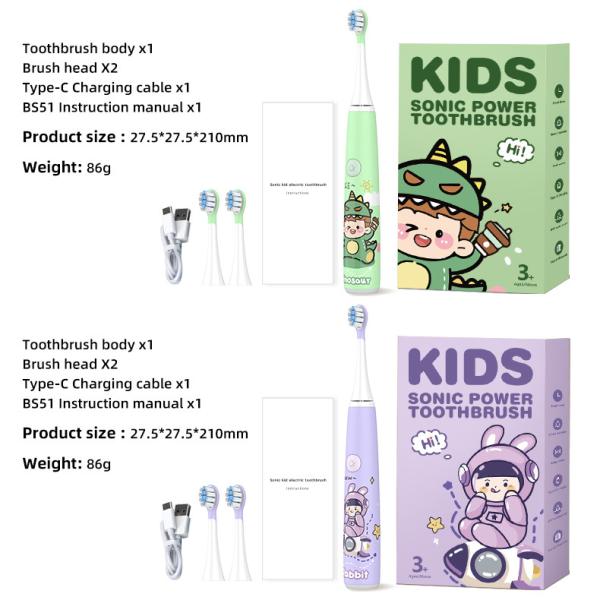 Children's IPX7 Waterproof Toothbrush Rechargeable Soft Bristle electric toothbrush For Kids