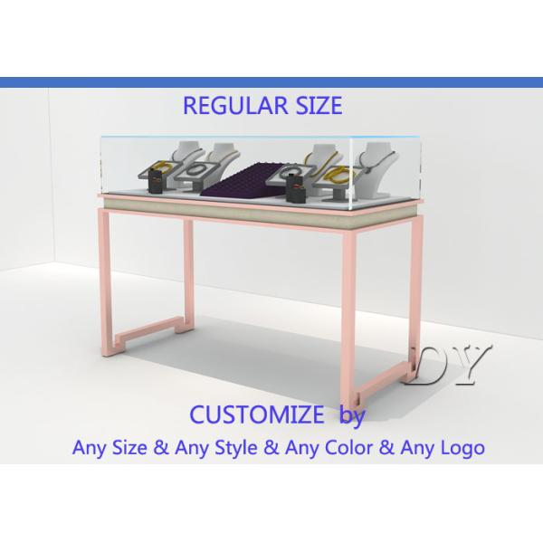 Gorgeous Rose Gold Stain Steel Glass Jewelry Store Showcases With Locks / Lights