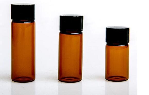 Amber Cosmetic Sample Bottles Glass Makeup Sample Containers Black Cap