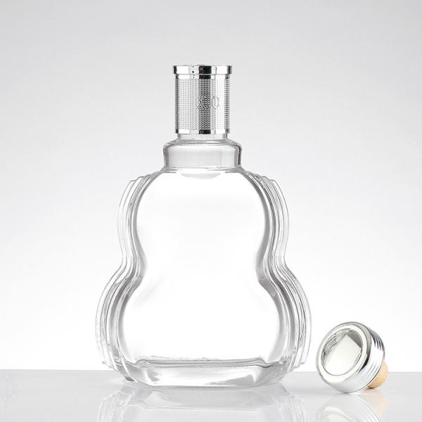 250ml 375ml 500ml Unique Shape Glass Tequila Bottle with Sealed Cork Lid Hot Stamping