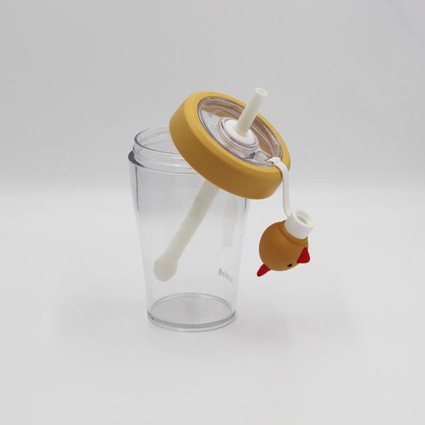 430ml Cartoon Design BPA Free Portable Plastic Water Bottles With Spout Straw