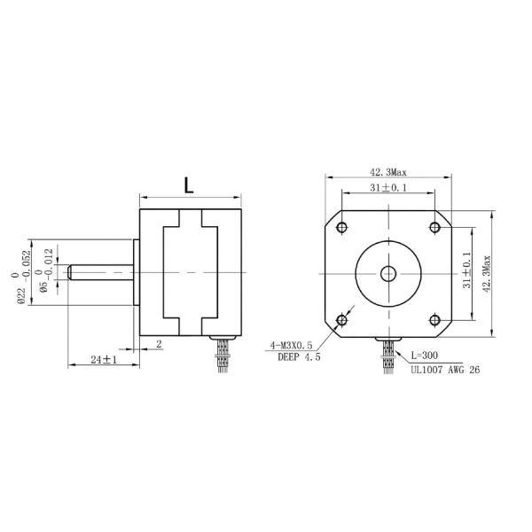 Мотор 12V 0.4A 42mm высокого вращающего момента NEMA17 42BYGH208-52A Stepper