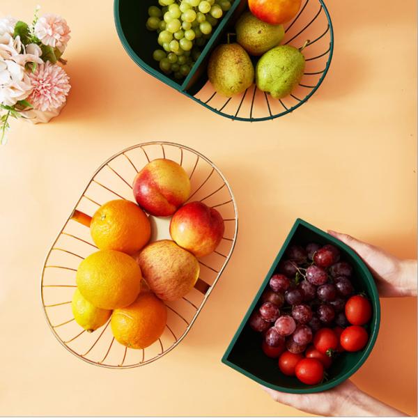 Double Partition Electroplating Steel Fruit Basket Fall Resistant