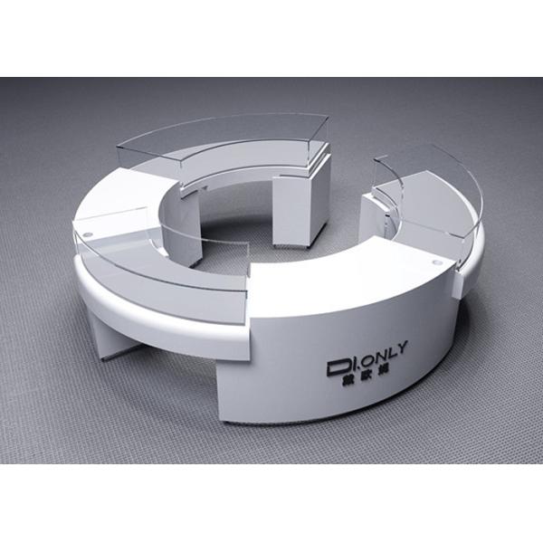 Лакированные деревянные круглые ювелирные экранные шкафы с огнями матовый белый