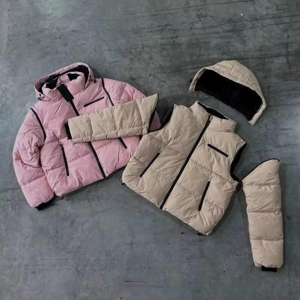 Invierno personalizado unisex de algodón desmontable con cremallera con cremallera con capucha tope de hojaldre recortado para hombres