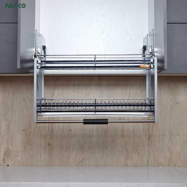 2 Tiers Pull Down Elevator Basket Wire Cabinet Basket Dishes Bowl Kitchen Solution