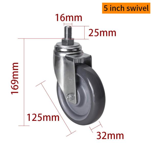 EDL Medium Duty 5 pulgadas 150 kg Caster de TPU roscado por giro y tipo de freno 505S-76