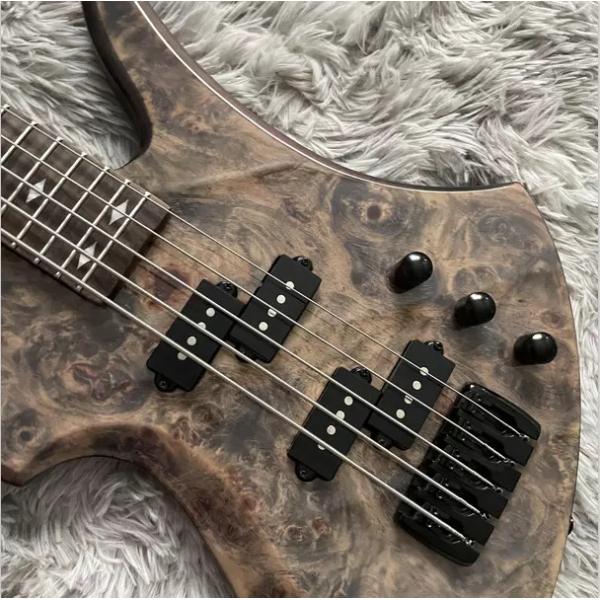 Custom 5 Strings Neck Through Body Burl Maple Top Special Body Electric Bass Guitar