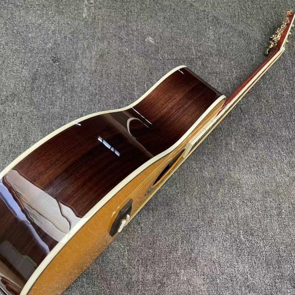 Custom OM Body Yellow Painting Acoustic Electric Guitar with SOLID ROSEWOOD Back Side