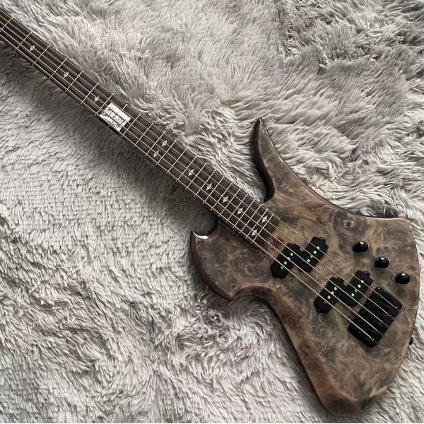 Custom 5 Strings Neck Through Body Burl Maple Top Special Body Electric Bass Guitar