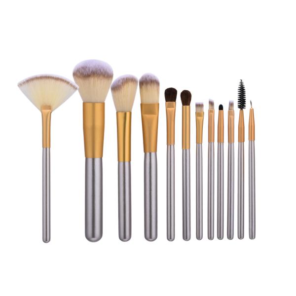 Wood Travel Makeup Brush Set Champagne Gold For Foundation Powder