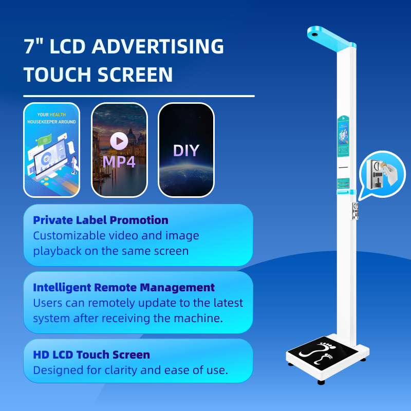 Coin-Operated Height Scale Print Report Public Use Height Scale Machine LCD Color Ultrasonic Height Weight Measure Machine