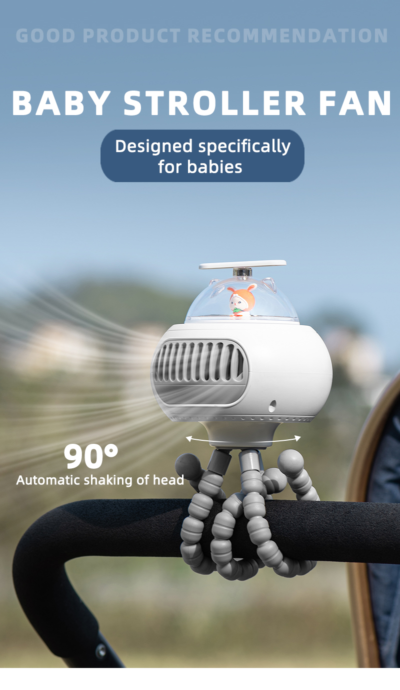 Custom Clip Octopus Fan Electric USB Mini Rechargeable Lithium Battery Safety Leaf Portable Stroller Fan for Baby