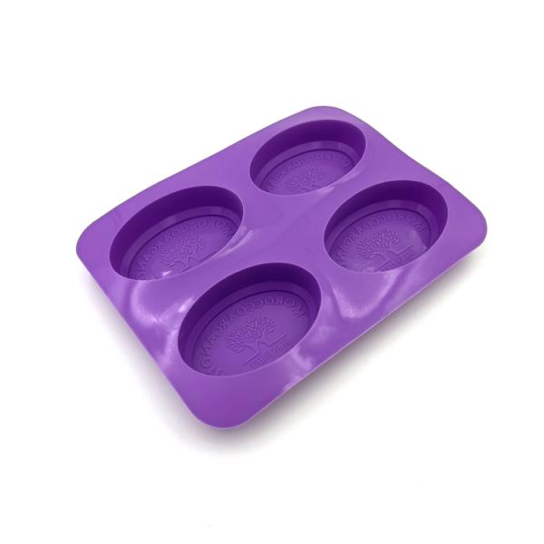 4 Cavity Reusable Silicone Soap Mold Durable Oval Shape Purple Color