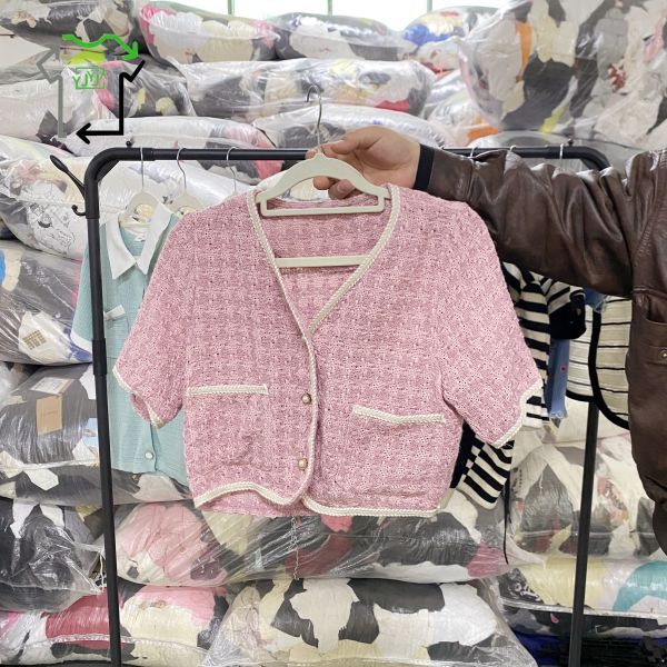 Wholesale Women's Knitted Short-sleeved Cardigan Used Clothes Polyester/Cotton High Quality Clean 95-100% Strictly-Sorted Bales Second Hand Clothes