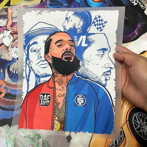 Nipsey Hussle Cartoon DTF Transfer – Custom Heat Press Ready Logo Iron On Sticker, Factory Direct For Garment Prints
