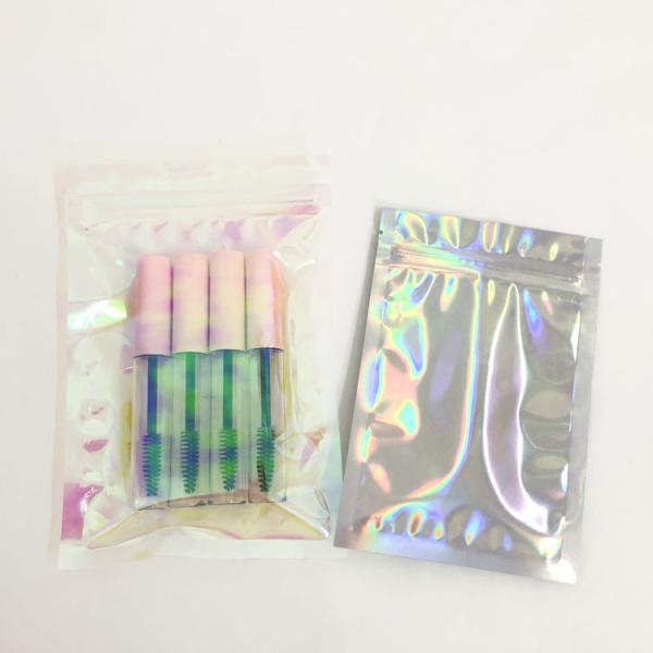 Custom logo zipper glittery silver shinny hologram zip lock gift plastic iridescent packaging bag