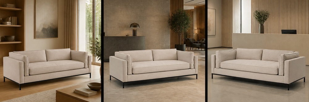 Modern Contemporary 3-Seater Upholstered Sofa with Black Metal Base  SF-003
