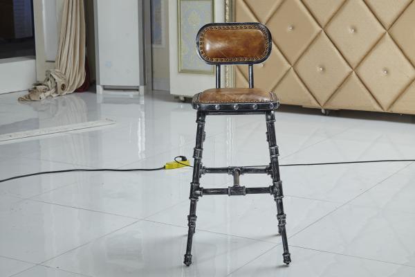 High Back Leather Bar Stools , Kitchen Upholstered Counter Height Stools Tan Brown Color
