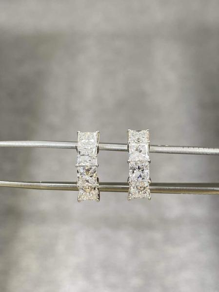 4.158ct Princess Shape Diamond Earrings DEF VVS Lab Grown Diamonds 18K White Gold