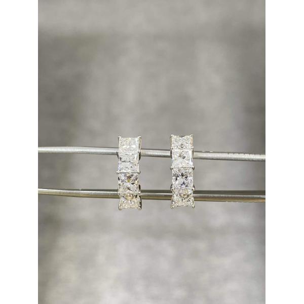 4.158ct Princess Shape Diamond Earrings DEF VVS Lab Grown Diamonds 18K White Gold