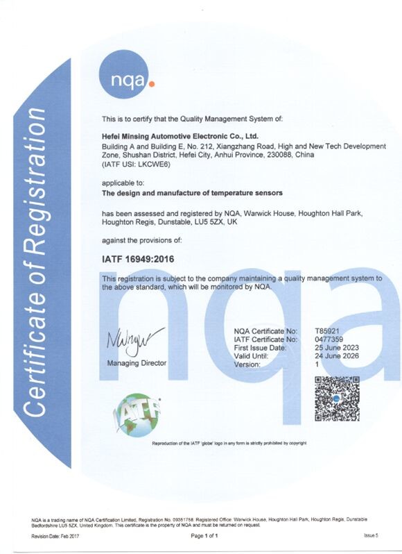 Hefei Minsing Automotive Electronic Co., Ltd. Сертификации