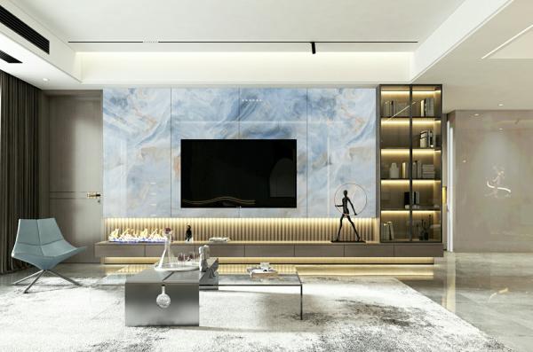 Protégé contre l'humidité 900x1800x9mm Résistant à l'usure au sol intérieur Carreaux de porcelaine poli bleu blanc vitré pour la décoration