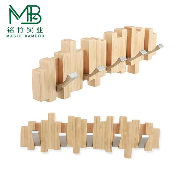 Bamboo wall mounted rack with metal hook for living room