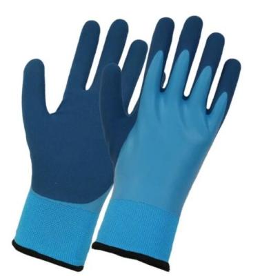 Oilproof Thermal Latex Coated Gloves Blue Reinforced Insulated Acrylic Brushed Lined