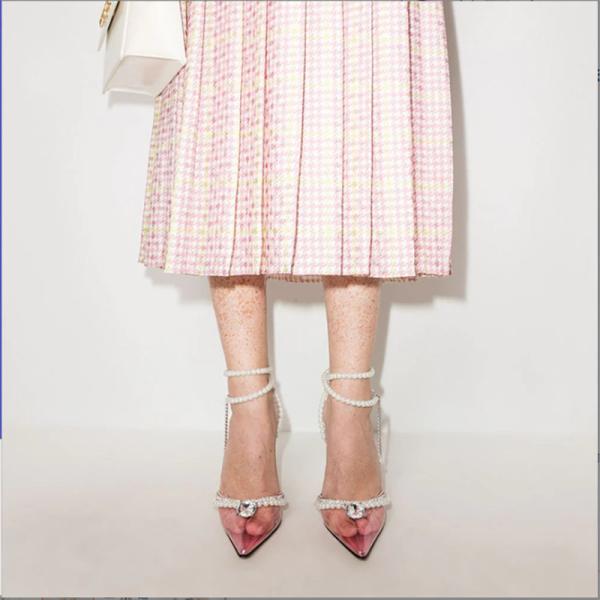Women Heeled Shoes Factory Slingback Luxury Elegant Transparent Fashion Pearl High Heels