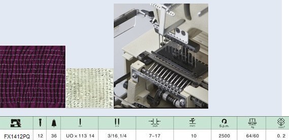 12-needle Flat-bed Double Chain Stitch Sewing Machine for simultaneous shirring FX1412PQ
