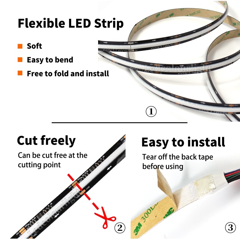 720 LEDs/m WS2811 RGBIC COB LED Strip 12mm DC24V Colorful Light Strips