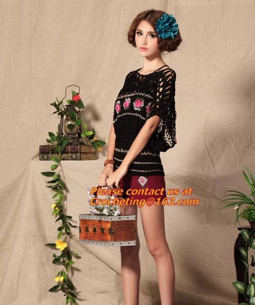 Handmade Crochet Multicolour Three-Dimensional Rose Cutout Knitted Sweater Pull Over Women