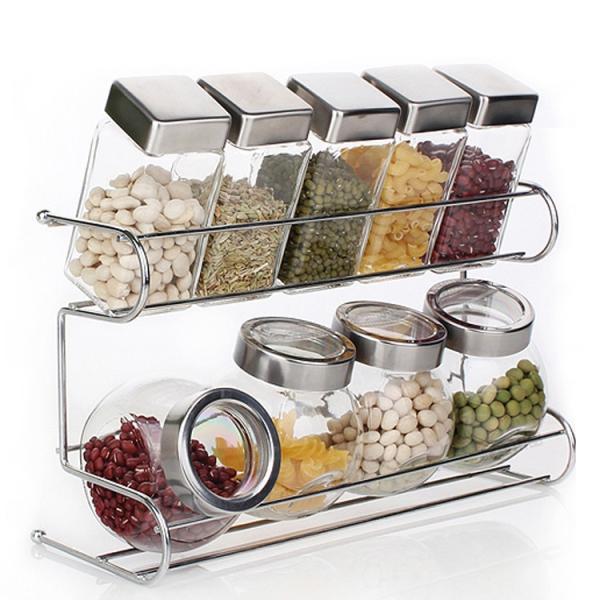 No Drilling Screw Steel Wall Mounted Kitchen Spice Rack Easy Installation With Hook