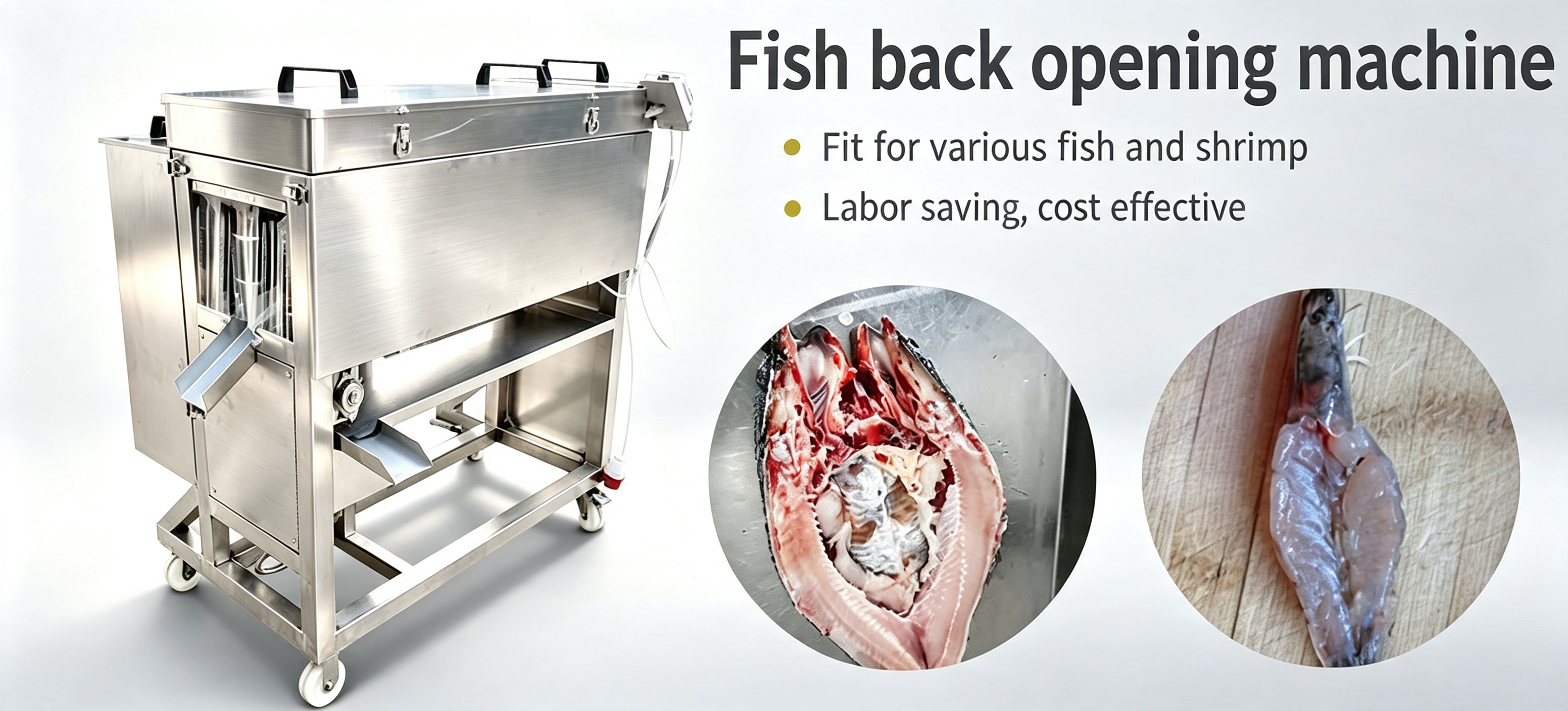 Mobile Fish Back Cutting Machine for Mixed Freshwater & Sea Fish Catering Seafood Processing Shop