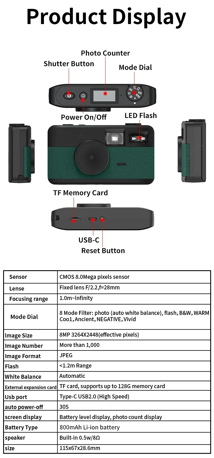 2026 New Retro Vintage Mini Screenless K1 Digital Camera 8 Mode Filter