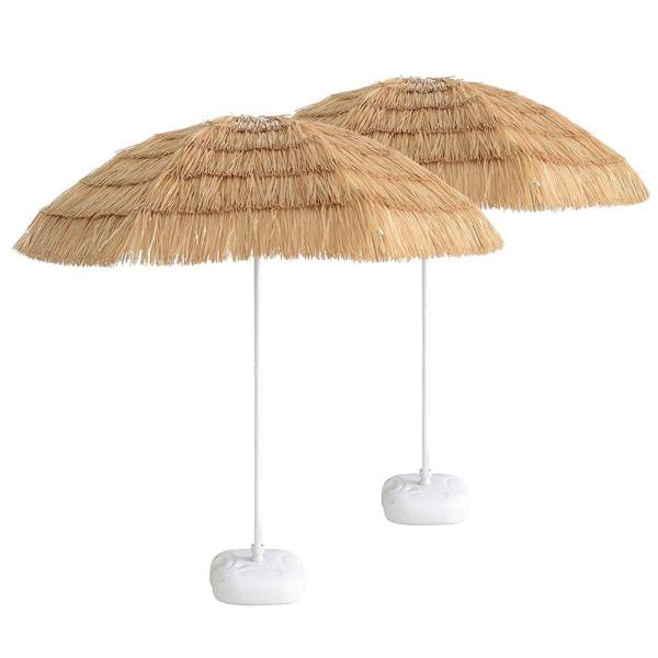 Manual Control Sun Beach Straw Thatch Scenic Patio Umbrellas Folding Wooden Iron Umbrella
