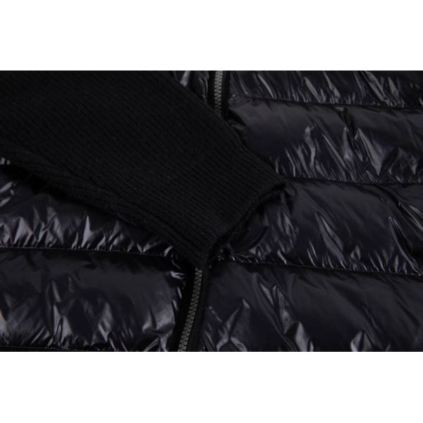 Men's Hybrid Knit Bomber Jacket with Lightweight Synthetic Padding and Ribbed Stand Collar